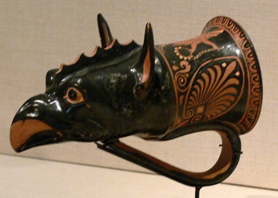 Greek drinking horn (rhyton) in the shape of a griffin, c.350 BCE